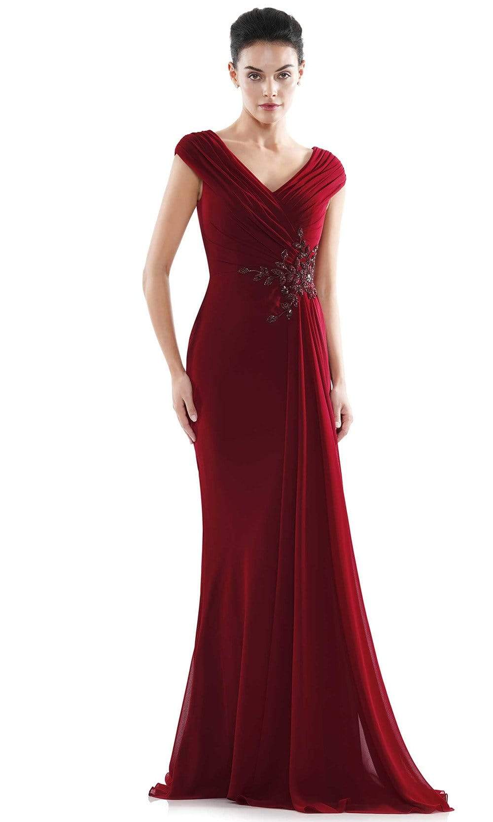 MV1080 Cap Sleeve Foliage Beaded Sheath Gown