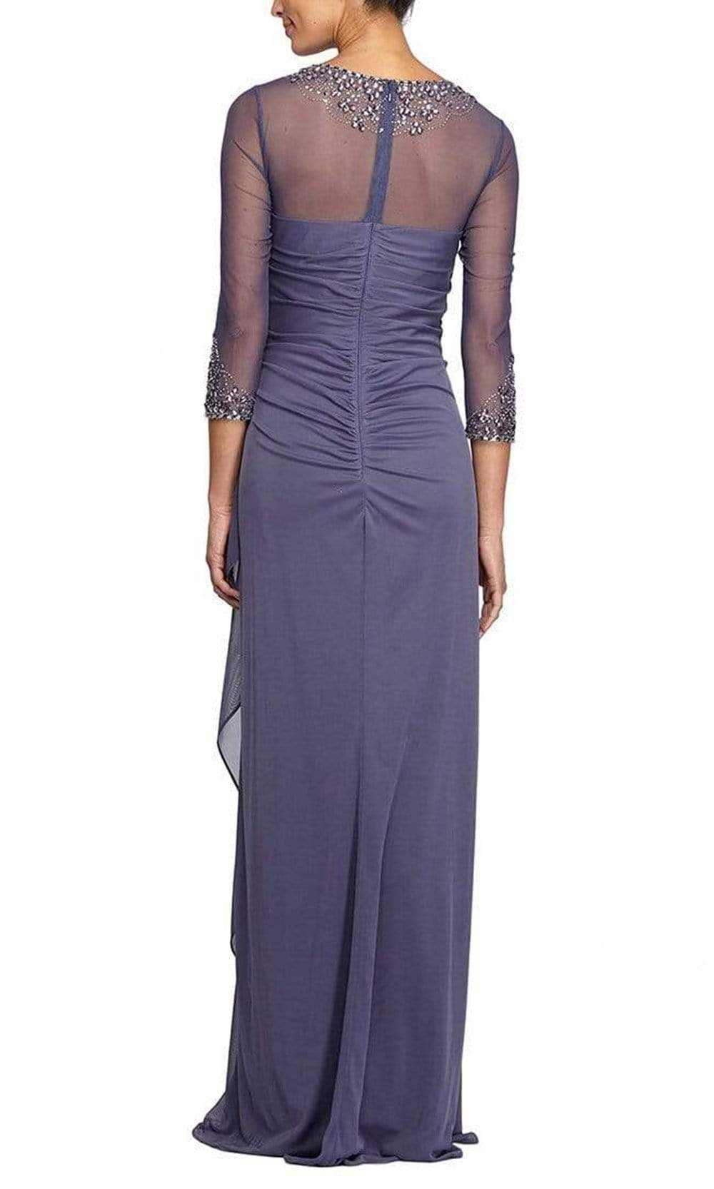 232833 Beaded Sheer Long Sleeve Sheath Dress
