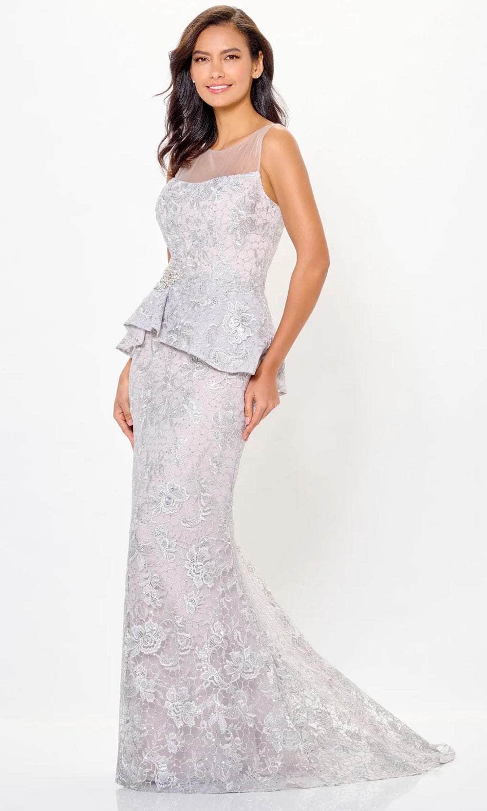 Lace Peplum Evening Gown