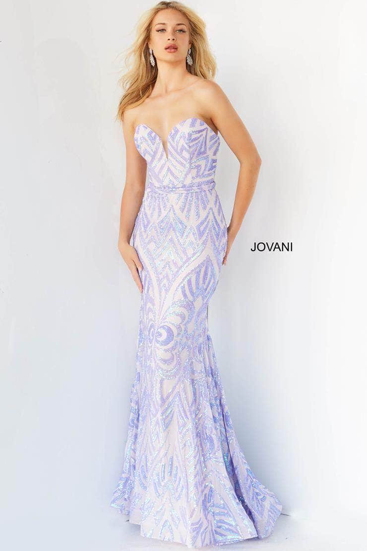 03445 Strapless Plunging Sweetheart Neck Sequin Gown