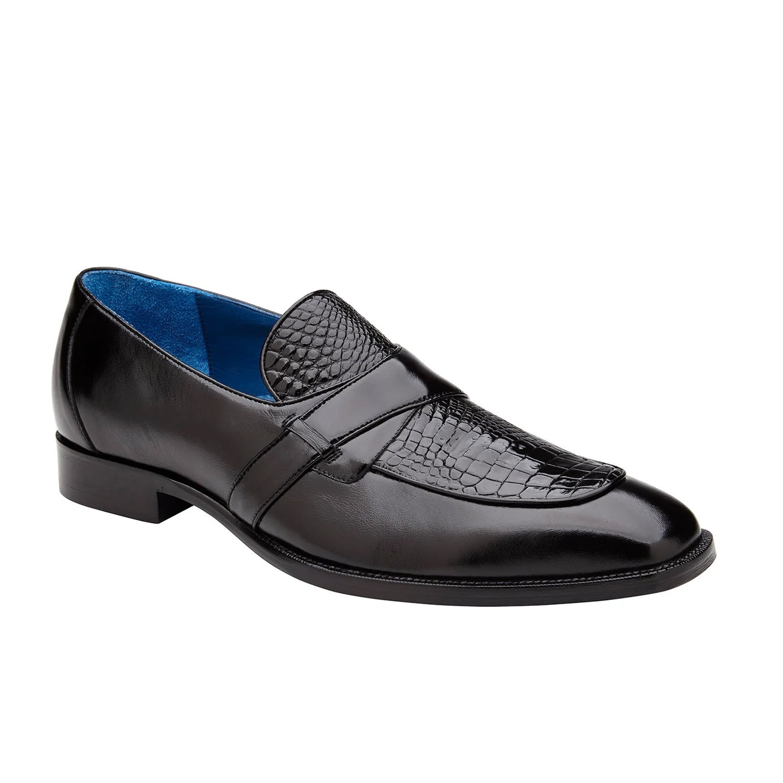 Men’s Belvedere Tornado Alligator & Calfskin Slip On Dress Loafer in Black