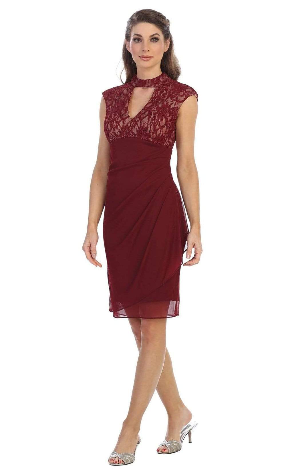 1097 Cutout Bodice Draped Sheath Dress