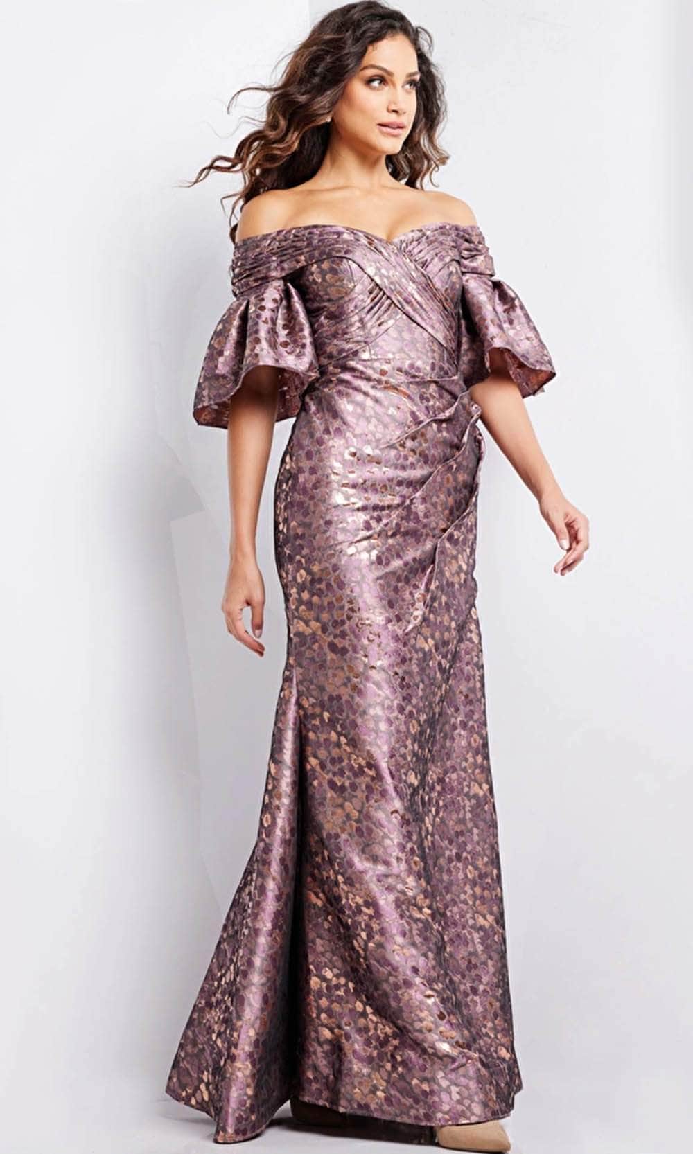 Bell Sleeve Ruched Evening Gown