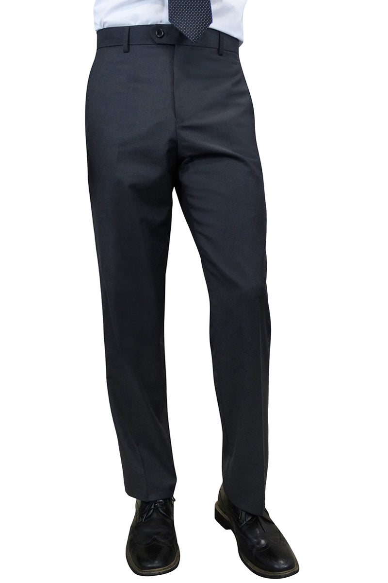 Men’s 100% Wool Slim Fit Flat Front Dress Pant in Charcoal Grey