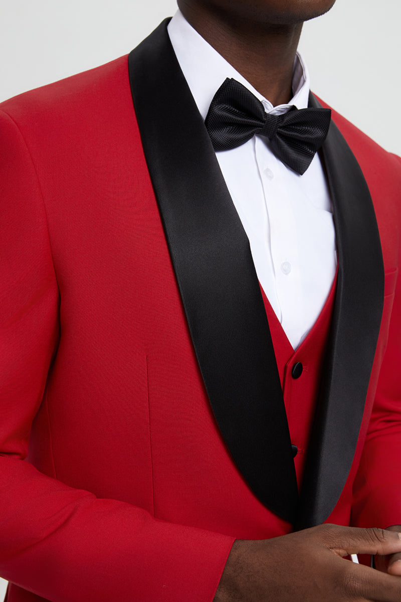 Men’s Stacy Adams Vested One Button Shawl Lapel Designer Tuxedo in Red