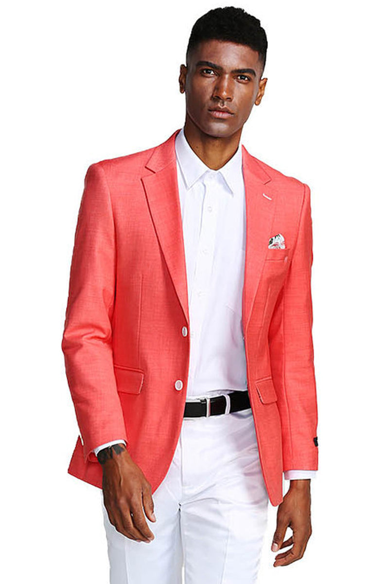 Men’s Two Button Slim Fit Linen Style Summer Blazer in Salmon Pink