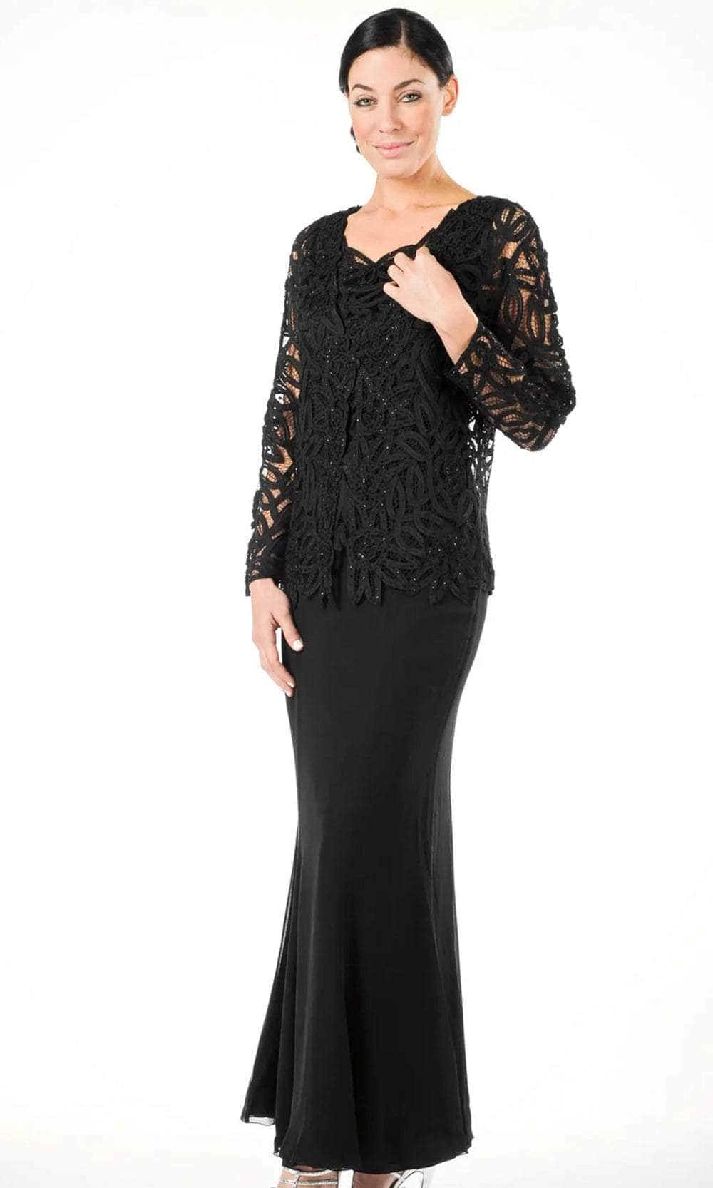 V-Neck Twin Set With Solid Skirt