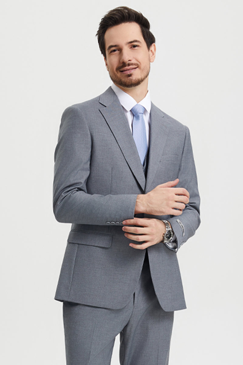 Men’s Two Button Vested Stacy Adams Basic Designer Suit in Grey