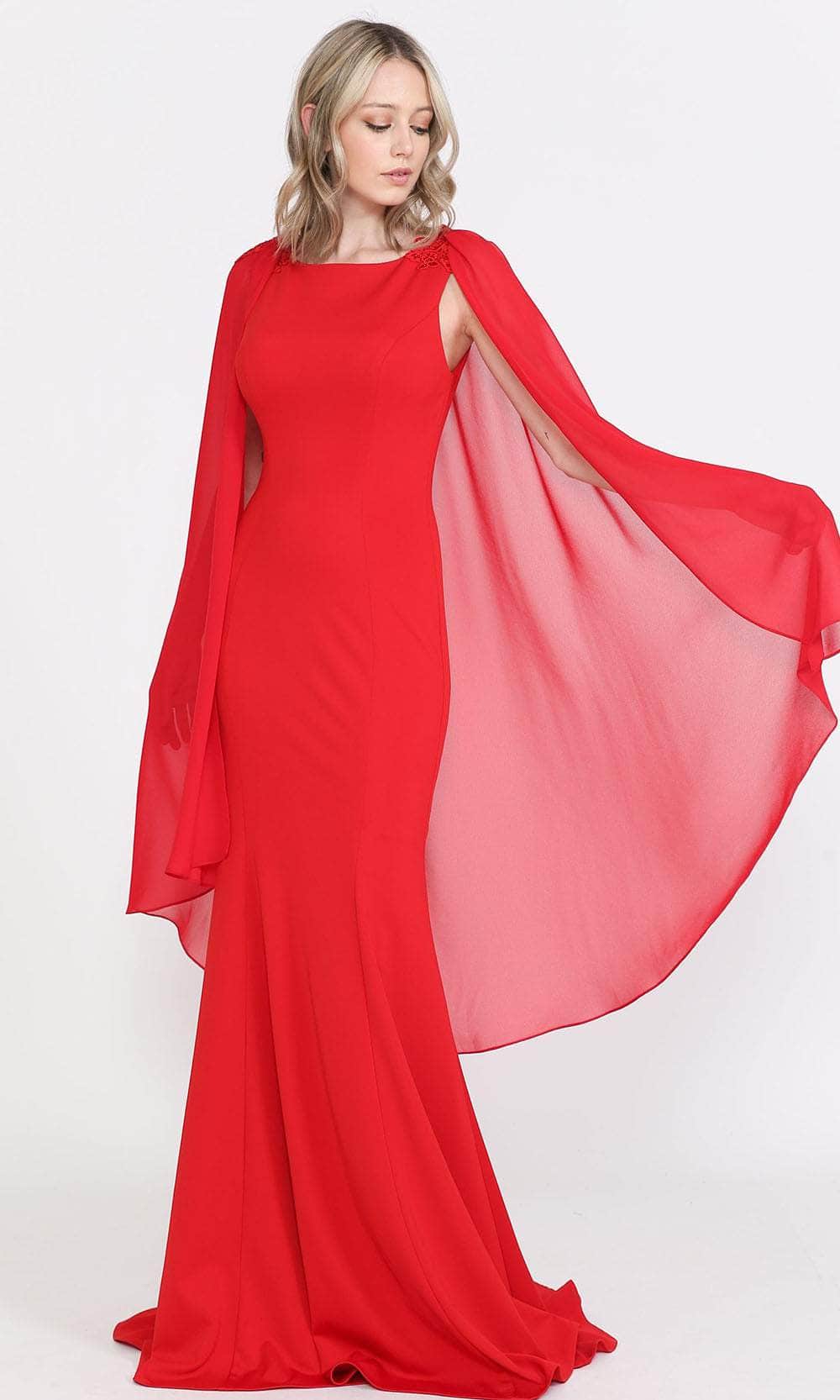Jewel Neckline with Sheer Cape Long Gown