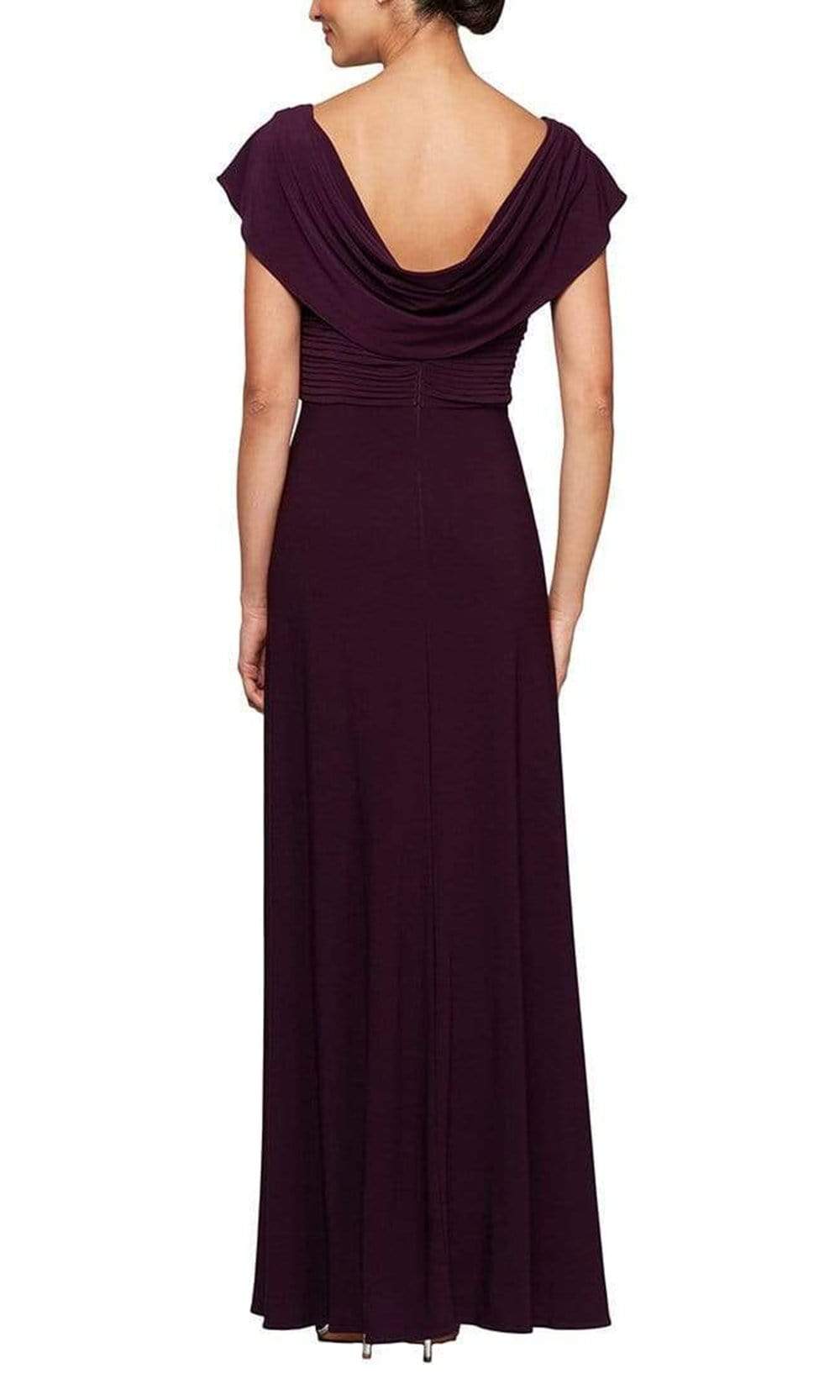 82351491 Cowl Brooch Accented Matte Jersey Dress