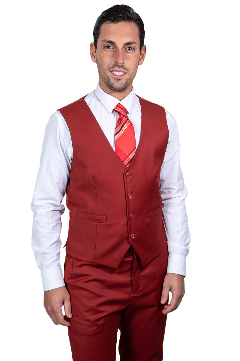 Men’s Two Button Vested Stacy Adams Basic Suit in Brick