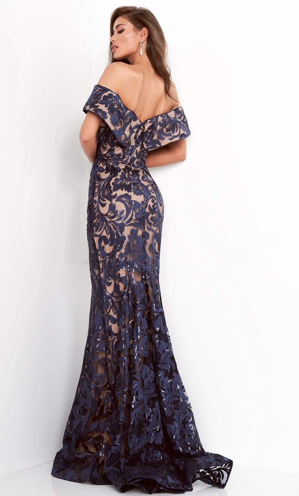 02912 Sequined Off Shoulder Trumpet Dress