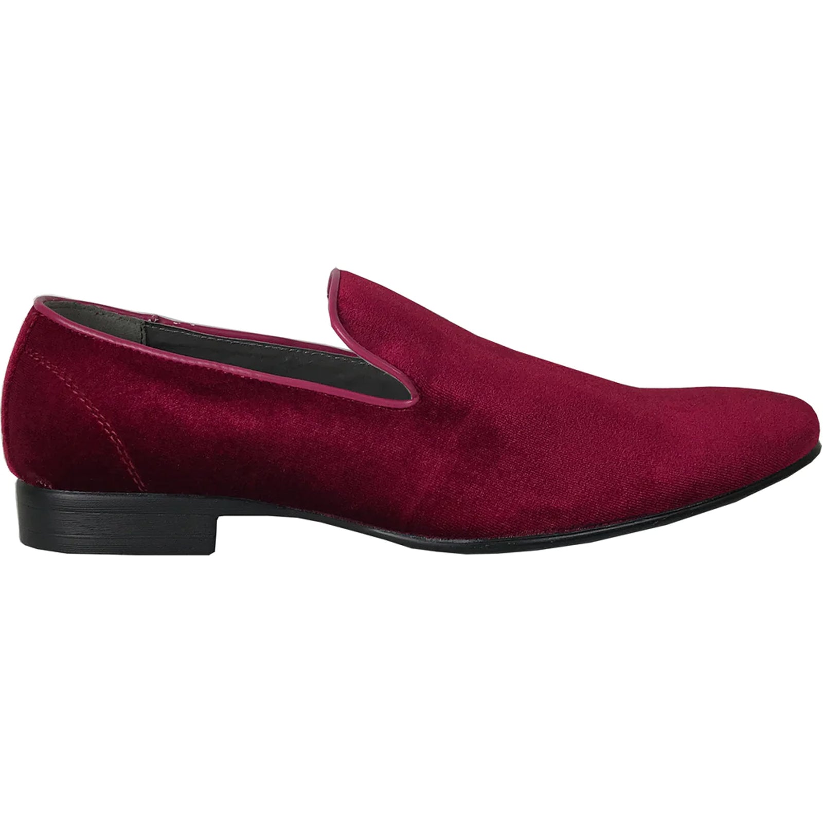 Mens Modern Slip On Velvet Tuxedo Loafer in Burgundy