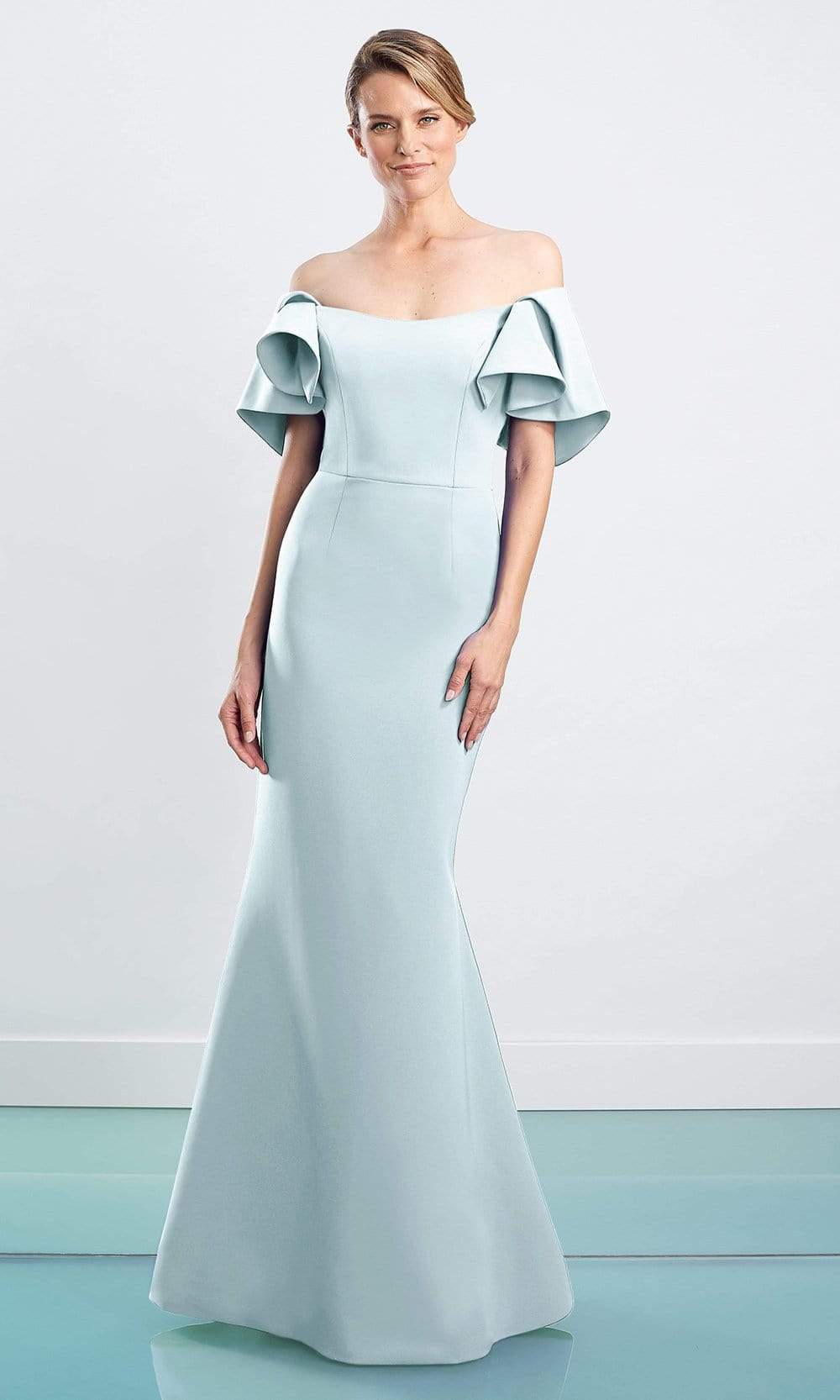 1464 Ruffled Off Shoulder Trumpet Dress