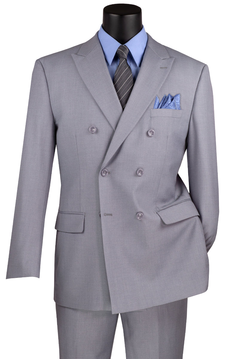 Mens Classic Double Breasted Suit in Light Grey