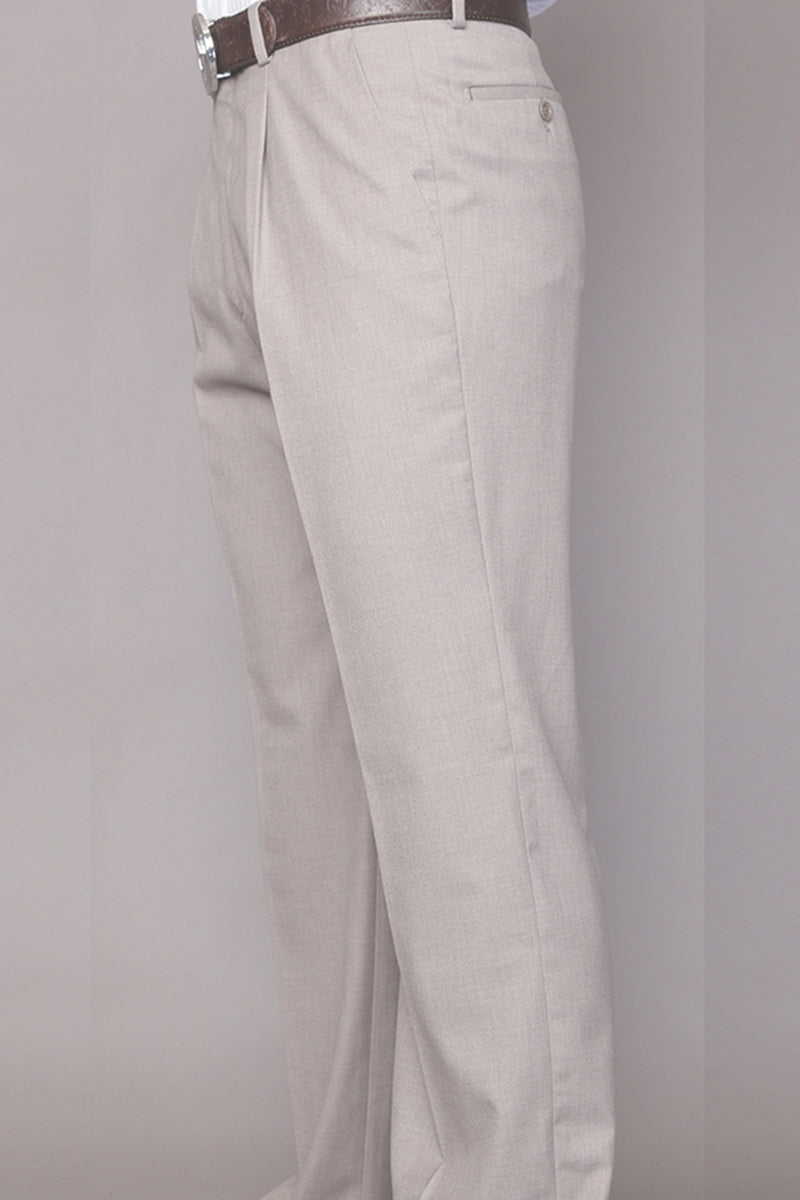 Men’s 100% Wool Classic Fit Pleated Dress Pant in Sand
