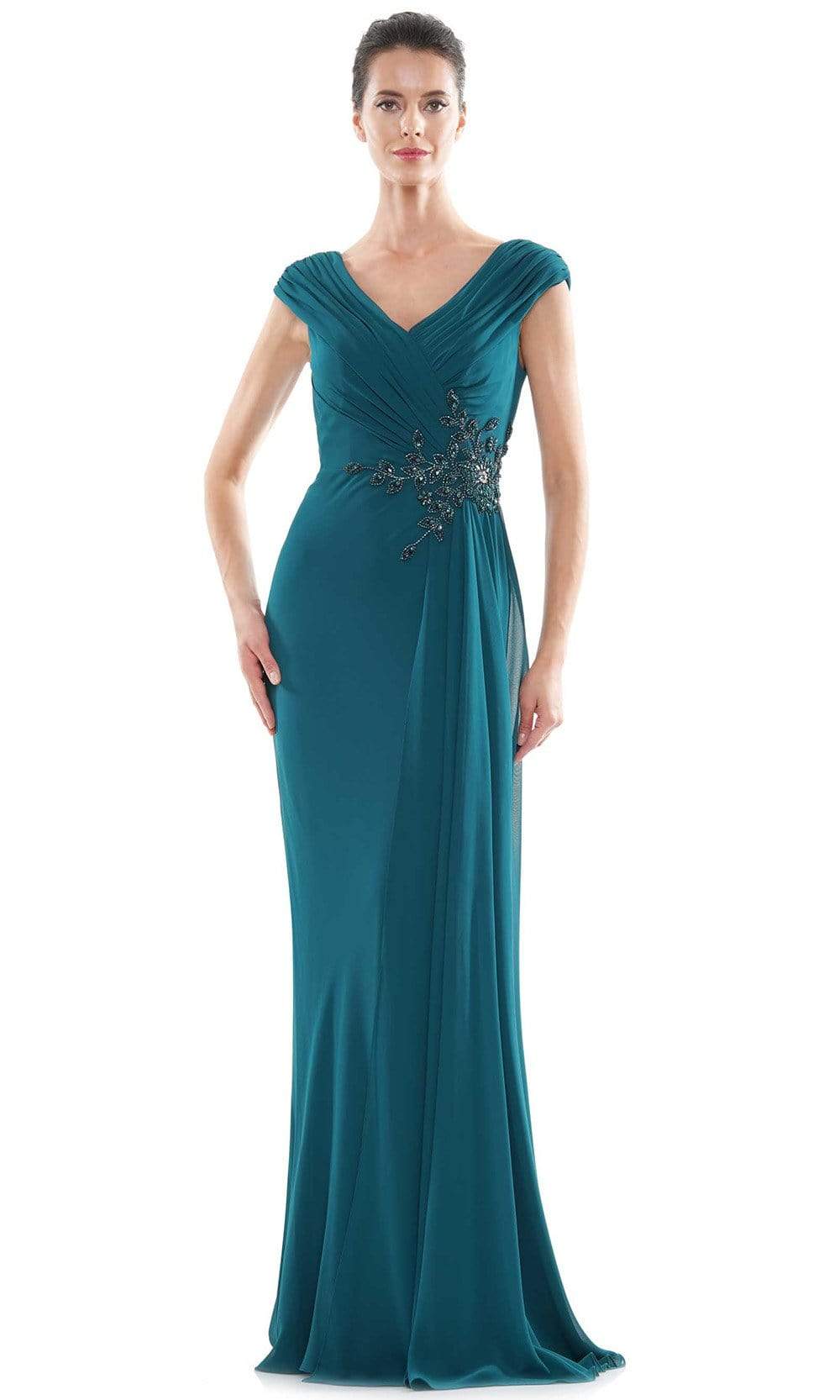 MV1080 Cap Sleeve Foliage Beaded Sheath Gown