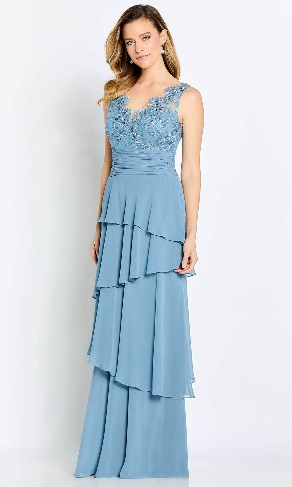 V-Neck Tiered A-Line Formal Gown