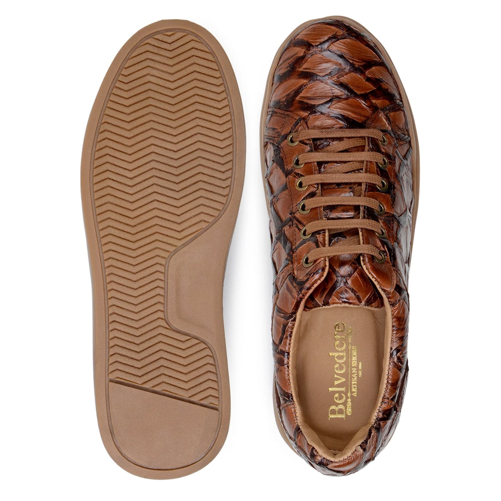 Men’s Belvedere Kingstone Genuine Pirarucu Dress Sneaker in Almond Tan