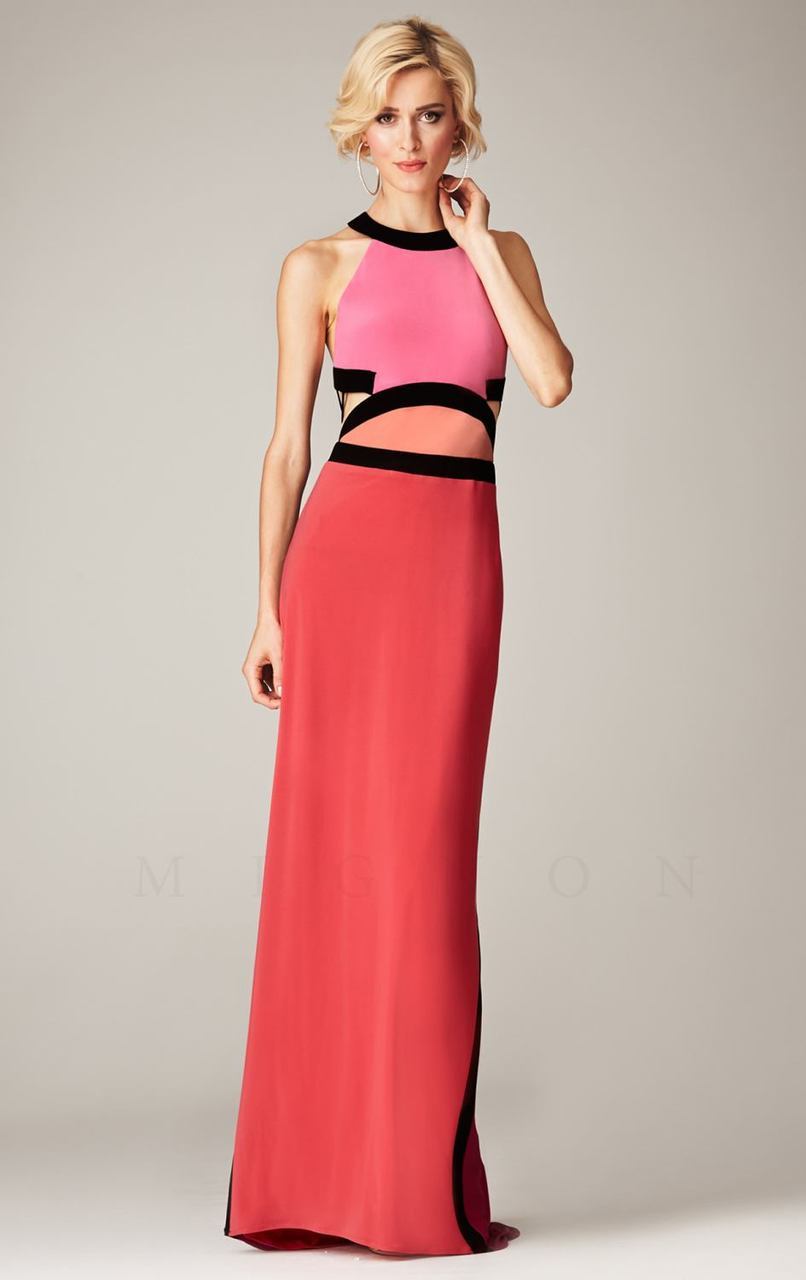 VM918BL Halter Color Block Cutout Gown