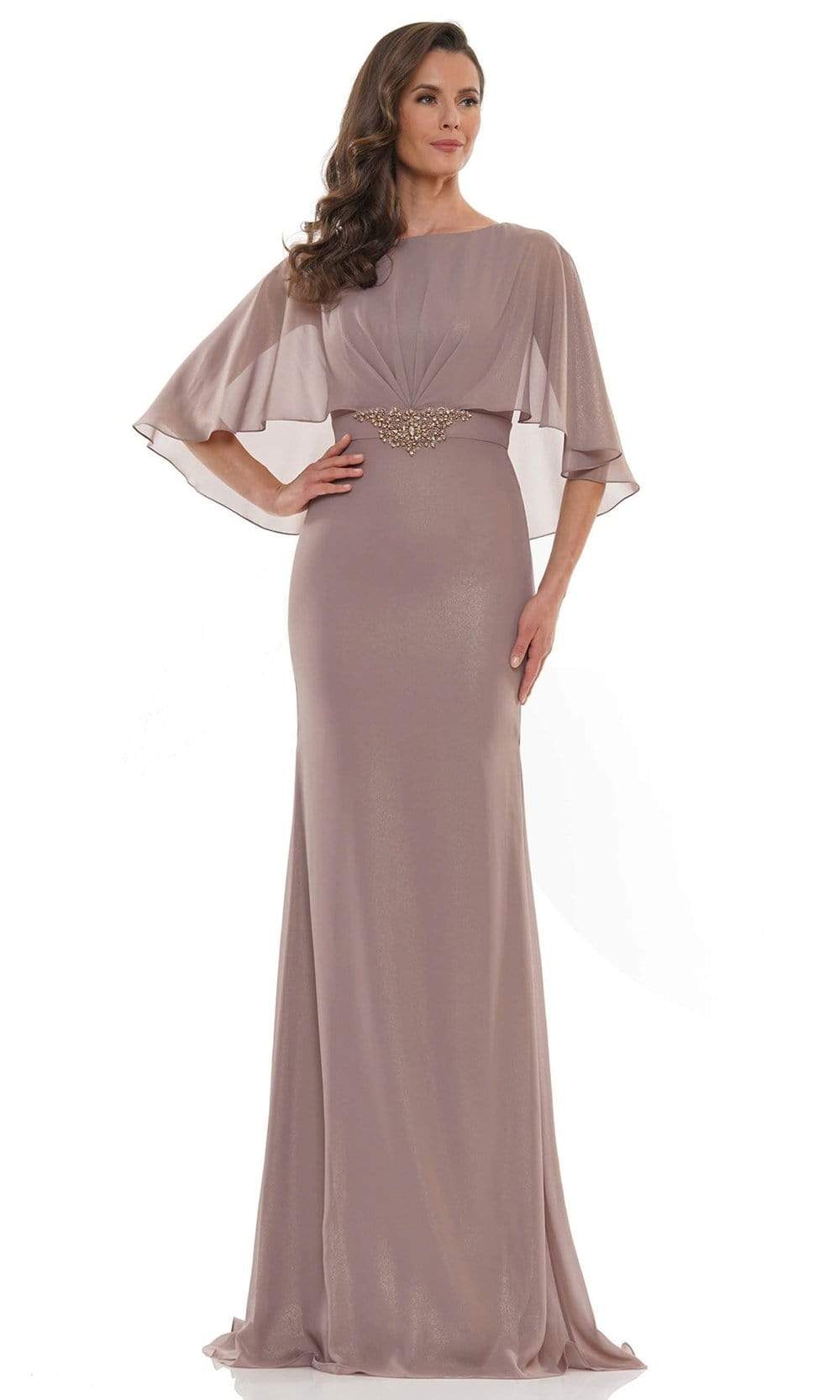 MV1130 Glittered Fabric Poncho Sheath Gown