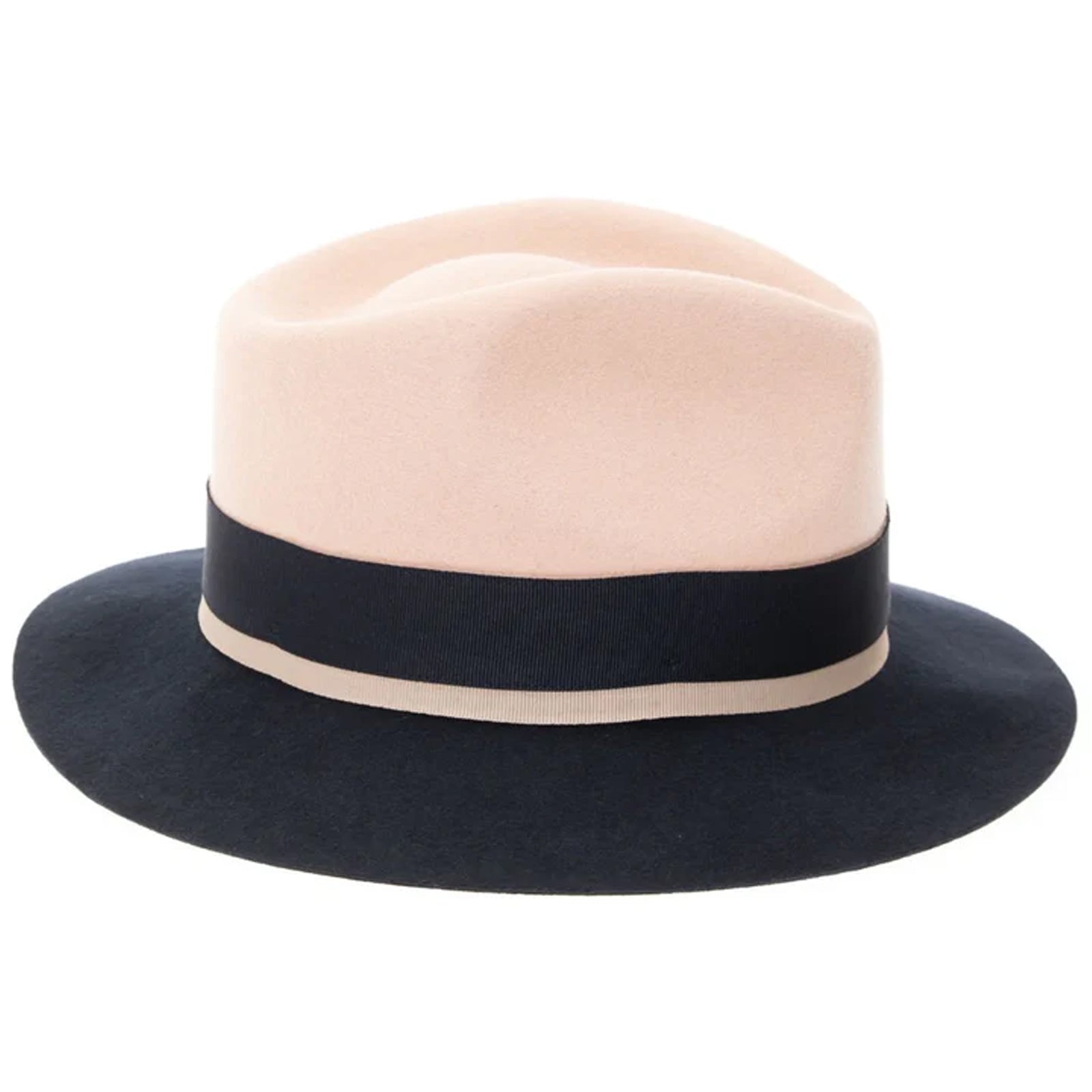 Men’s Two Tone Trilby Fedora Dress Hat with Contrast Band in White & Navy