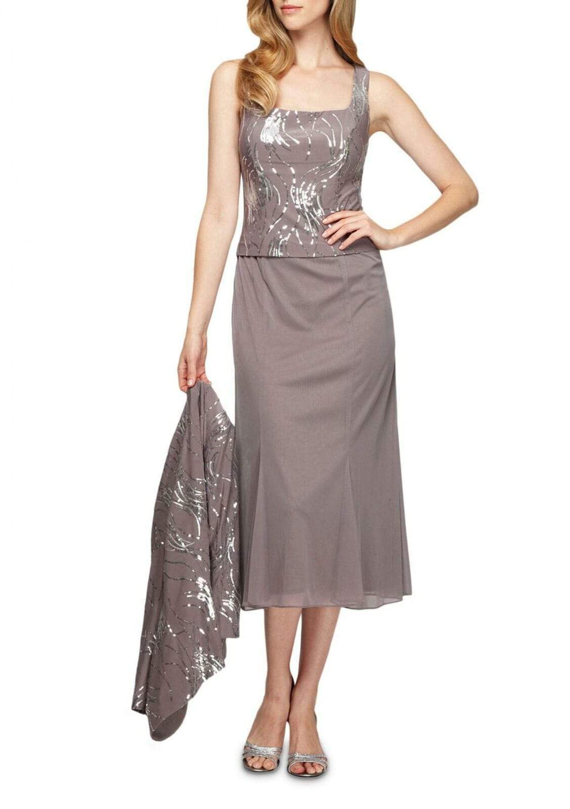 196267 Chiffon Dress with Sequin Embellished Jacket