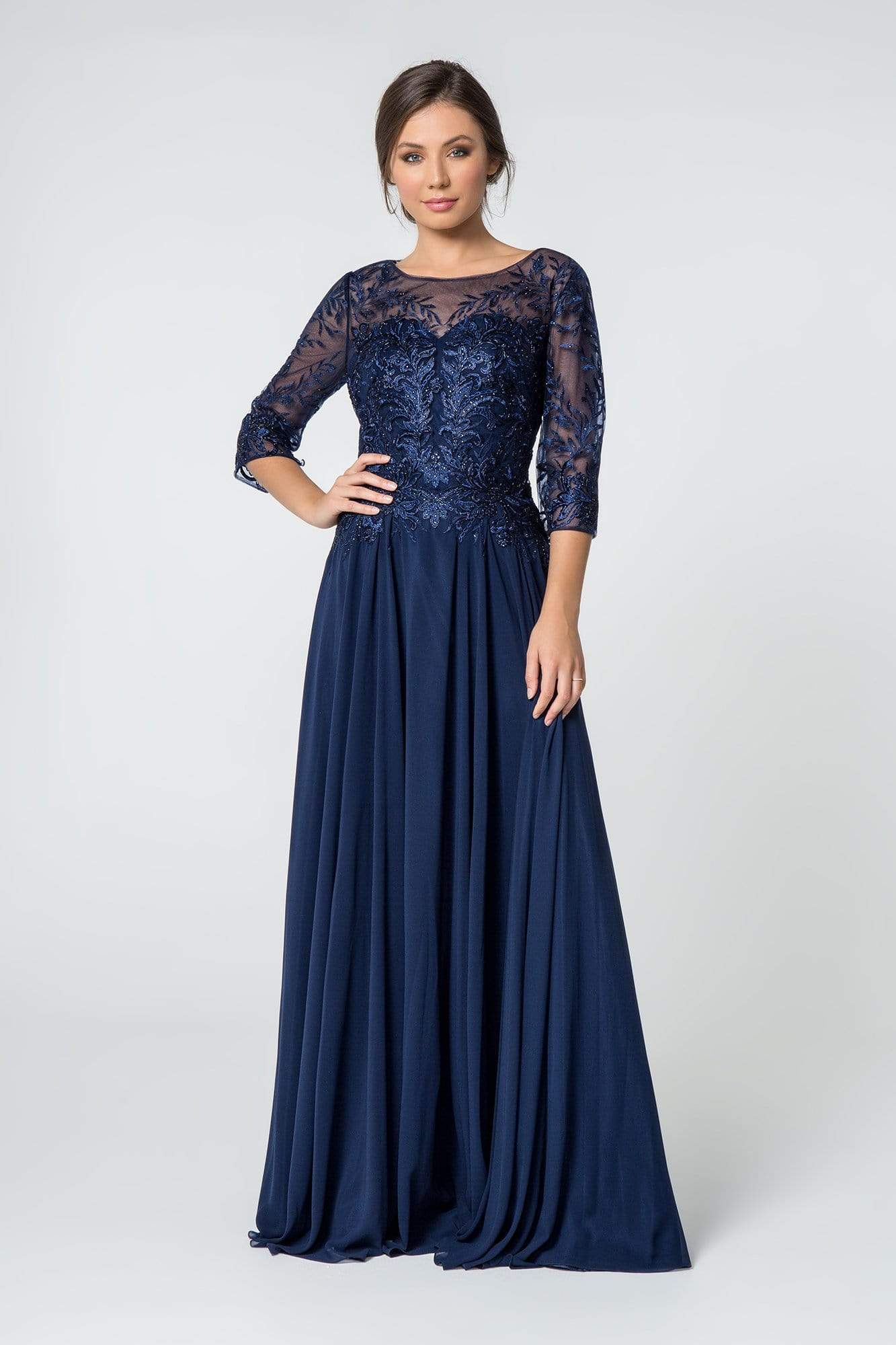 GL2810 Embroidered Bateau Chiffon A-line Gown