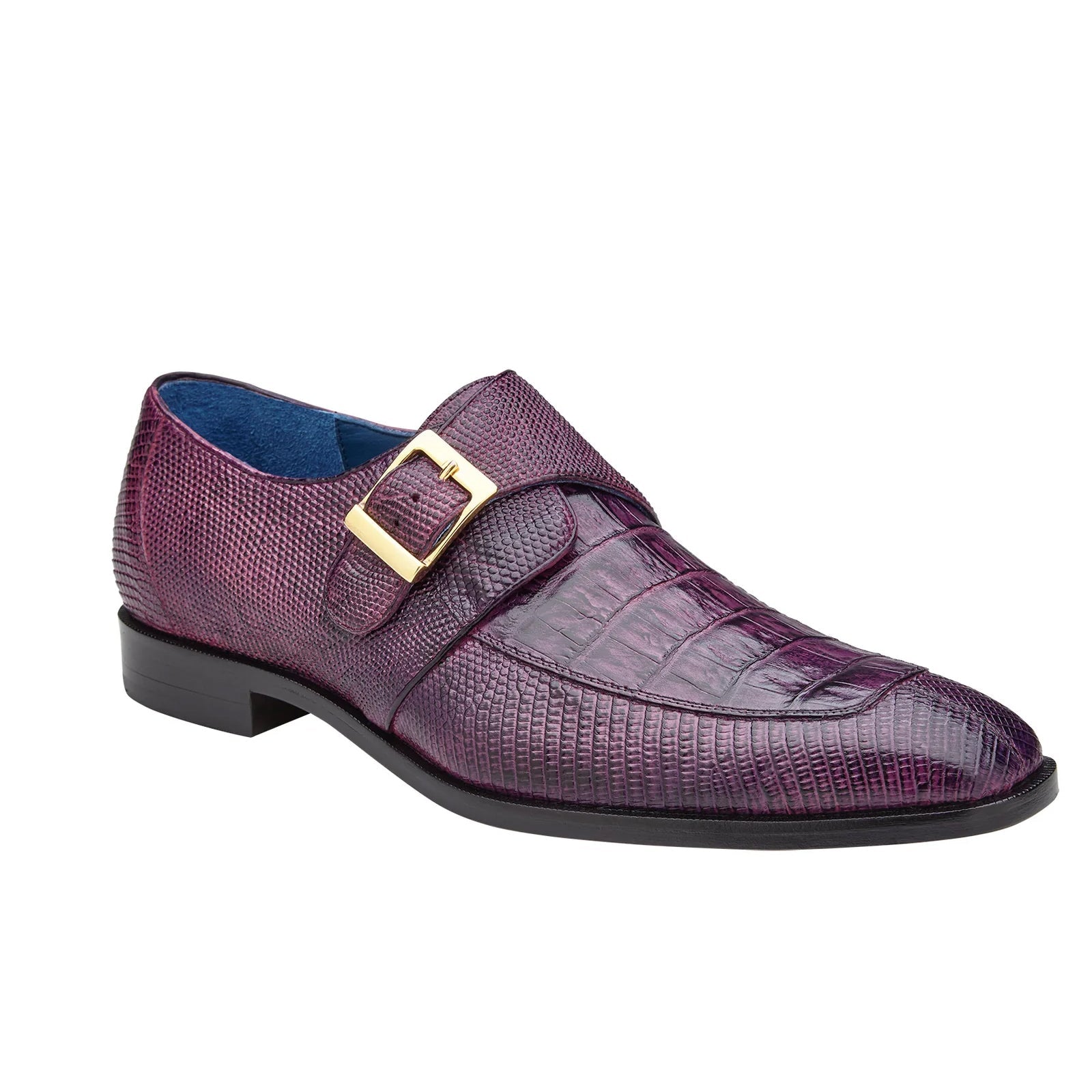 Men’s Belvedere Pablo Crocodile & Lizard Moc-Toe Monk Strap Dress Shoe in Purple
