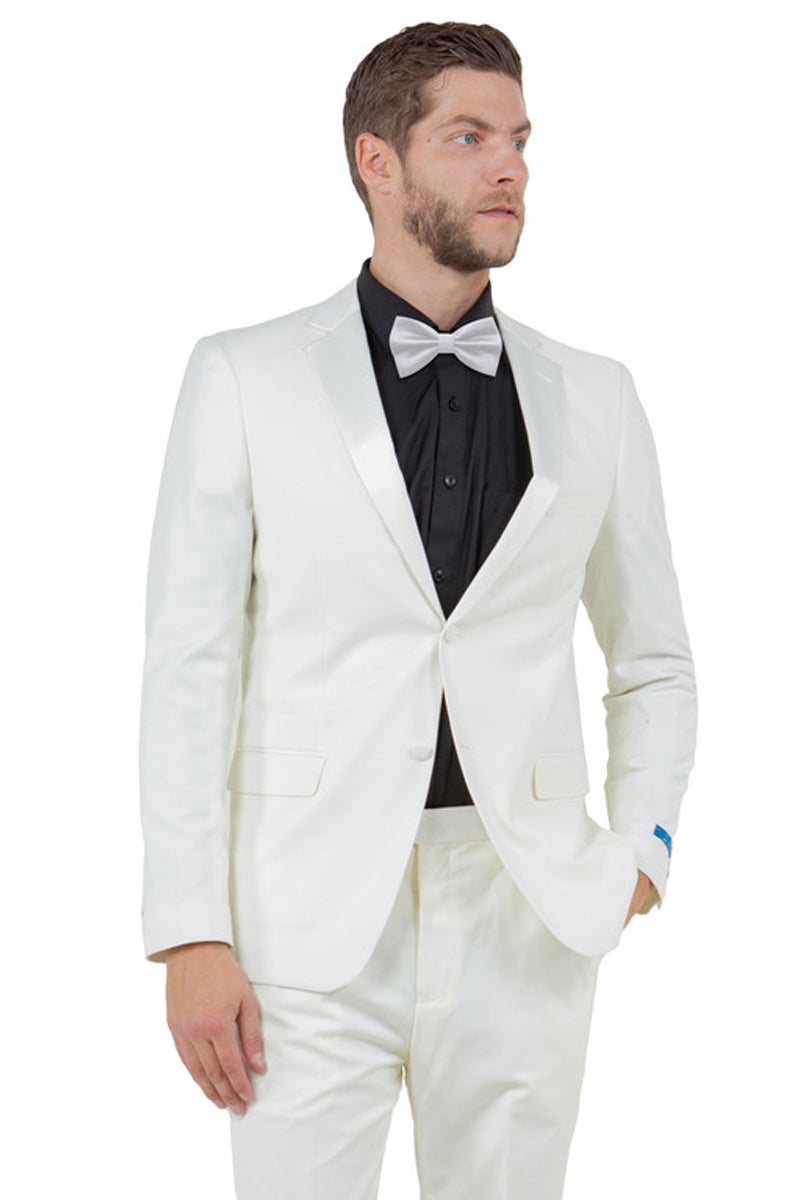 Men’s Two Button Slim Fit Wedding & Prom Tuxedo in Ivory Off White
