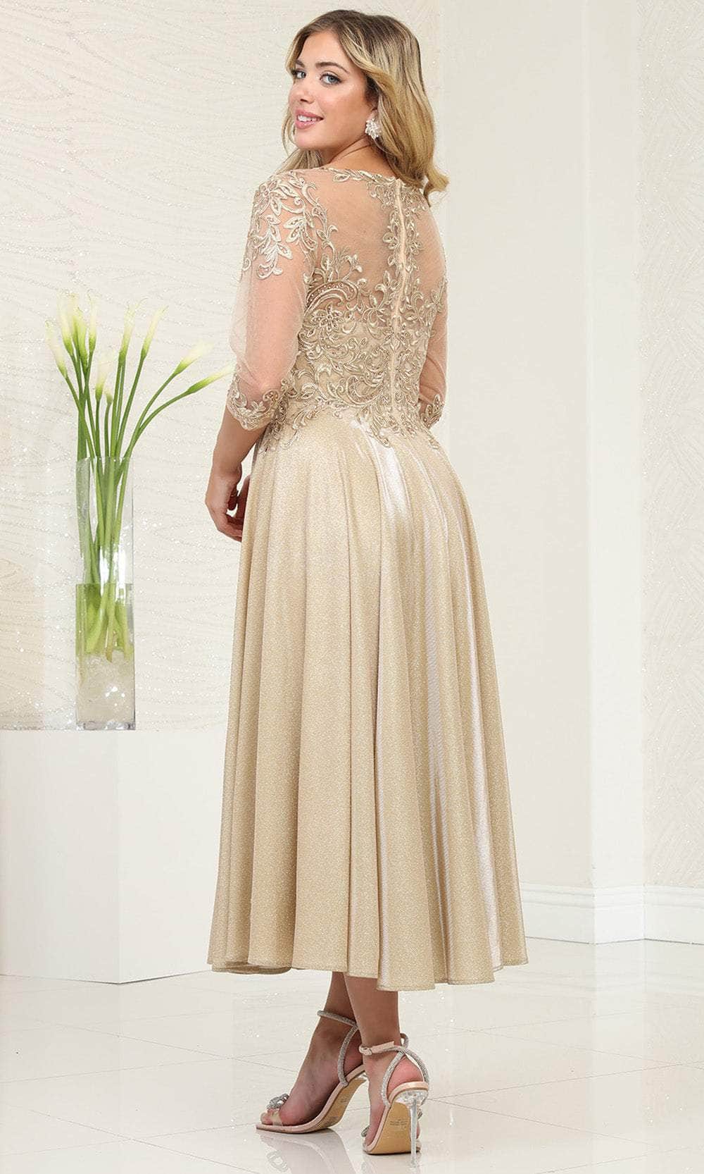 Illusion Scoop Tea Length Prom Dress