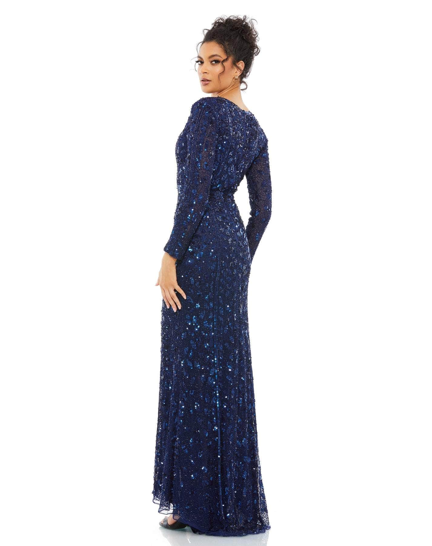 5002D Fully Sequined Deep V-neck Trumpet Dress