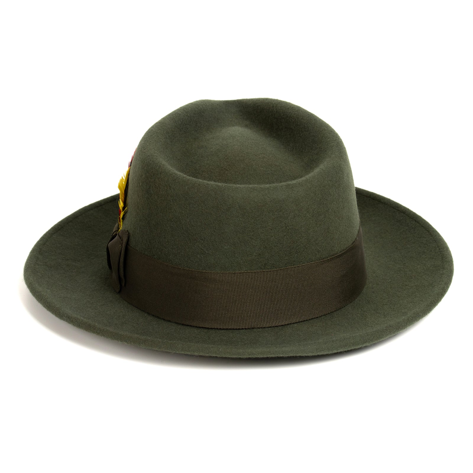 Mens Classic Wool Fedora Dress Hat in Olive Green