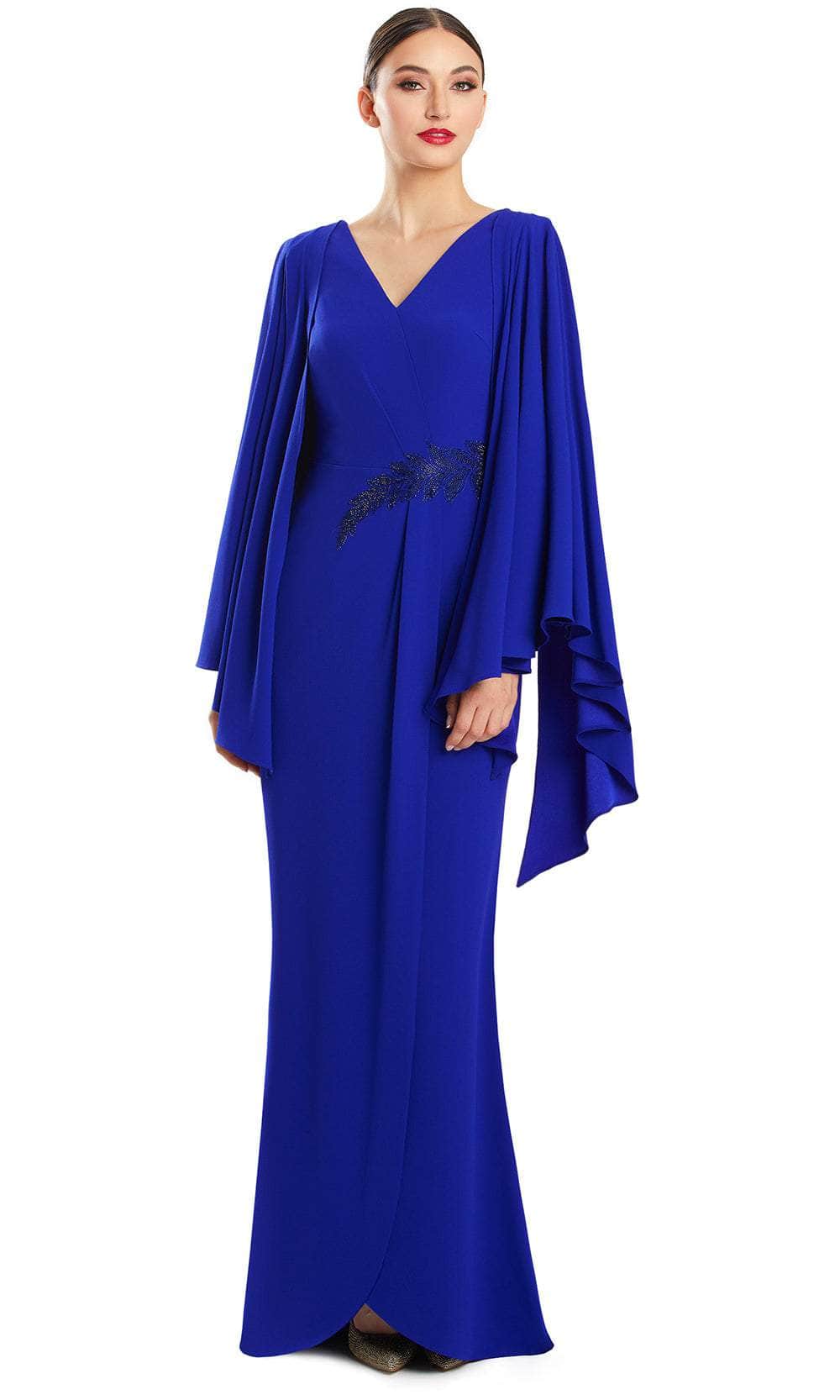 Pleated Cape Sleeve Column Long Dress
