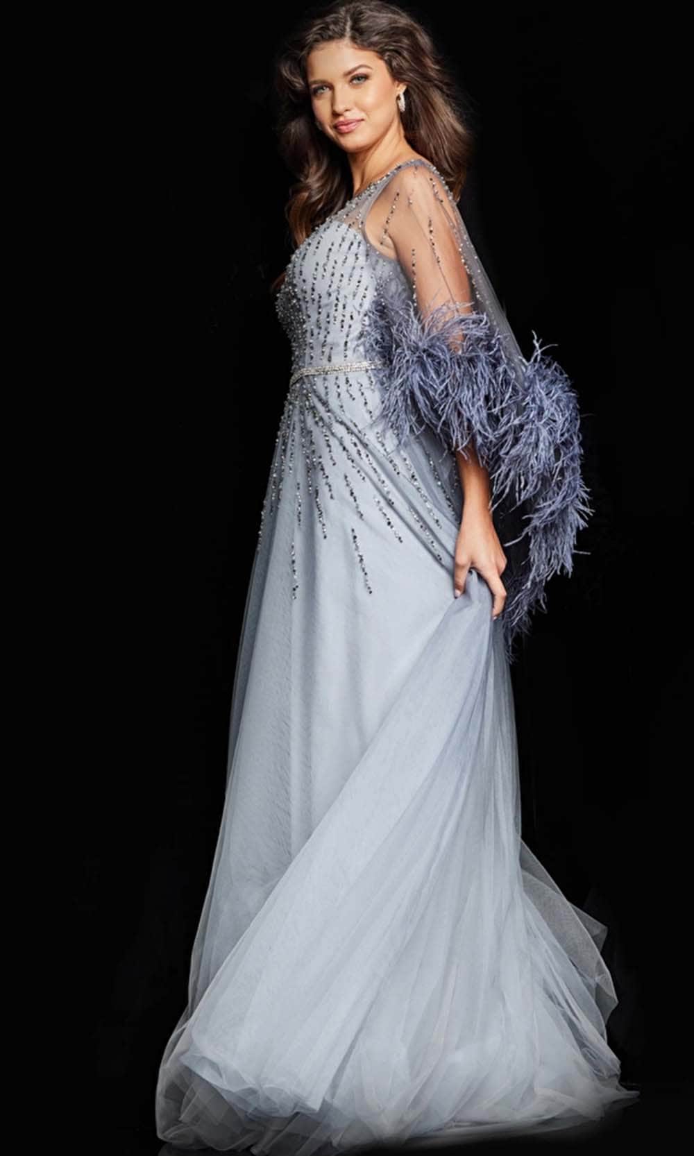 Beaded Illusion Bateau Evening Dress