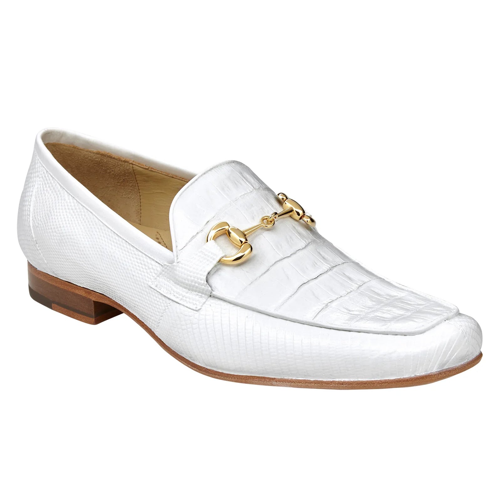 Men’s Belvedere Udine Crocodile & Lizard Buckle Dress Loafer in White