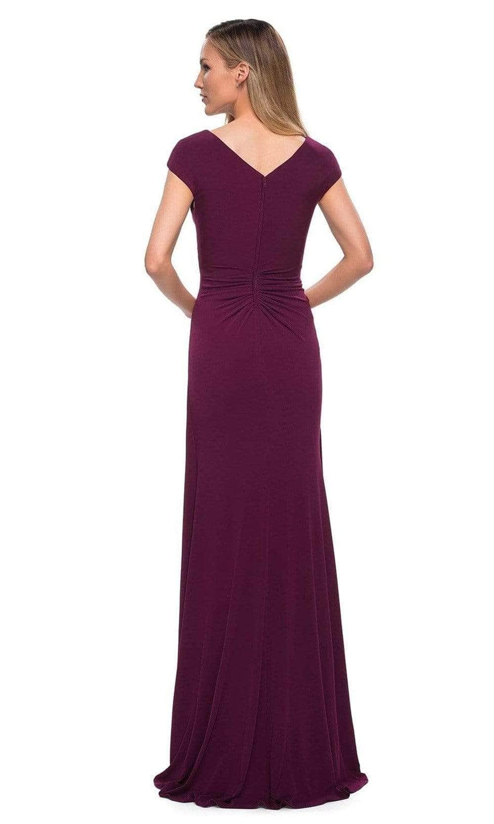 Ruched Bodice Cap Sleeve Formal Dress