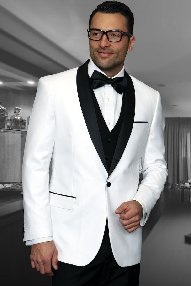 Men’s Vested Classic Dinner Jacket Wedding Tuxedo in White