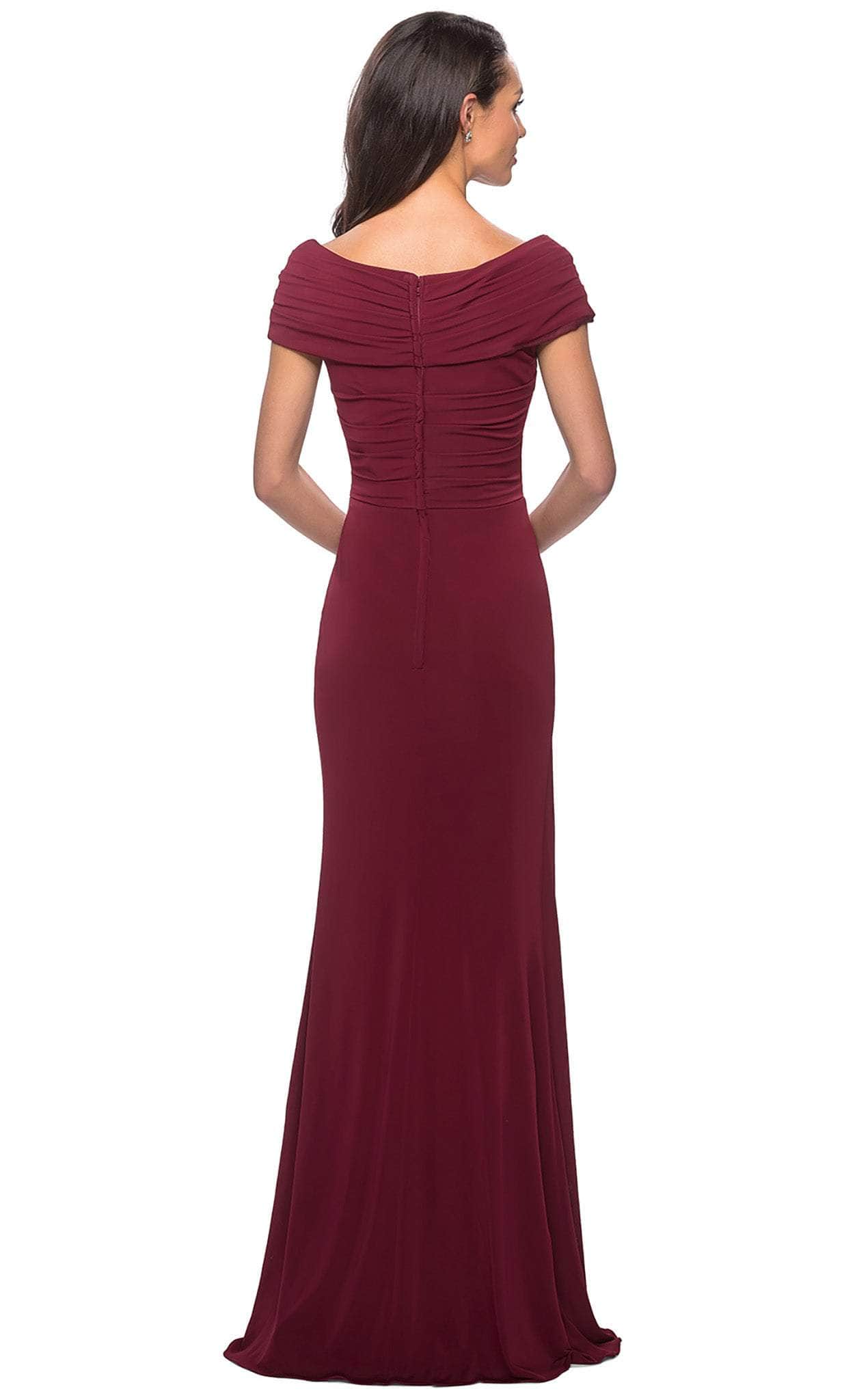 26519 Off Shoulder V Neck Long Sheath Jersey Gown