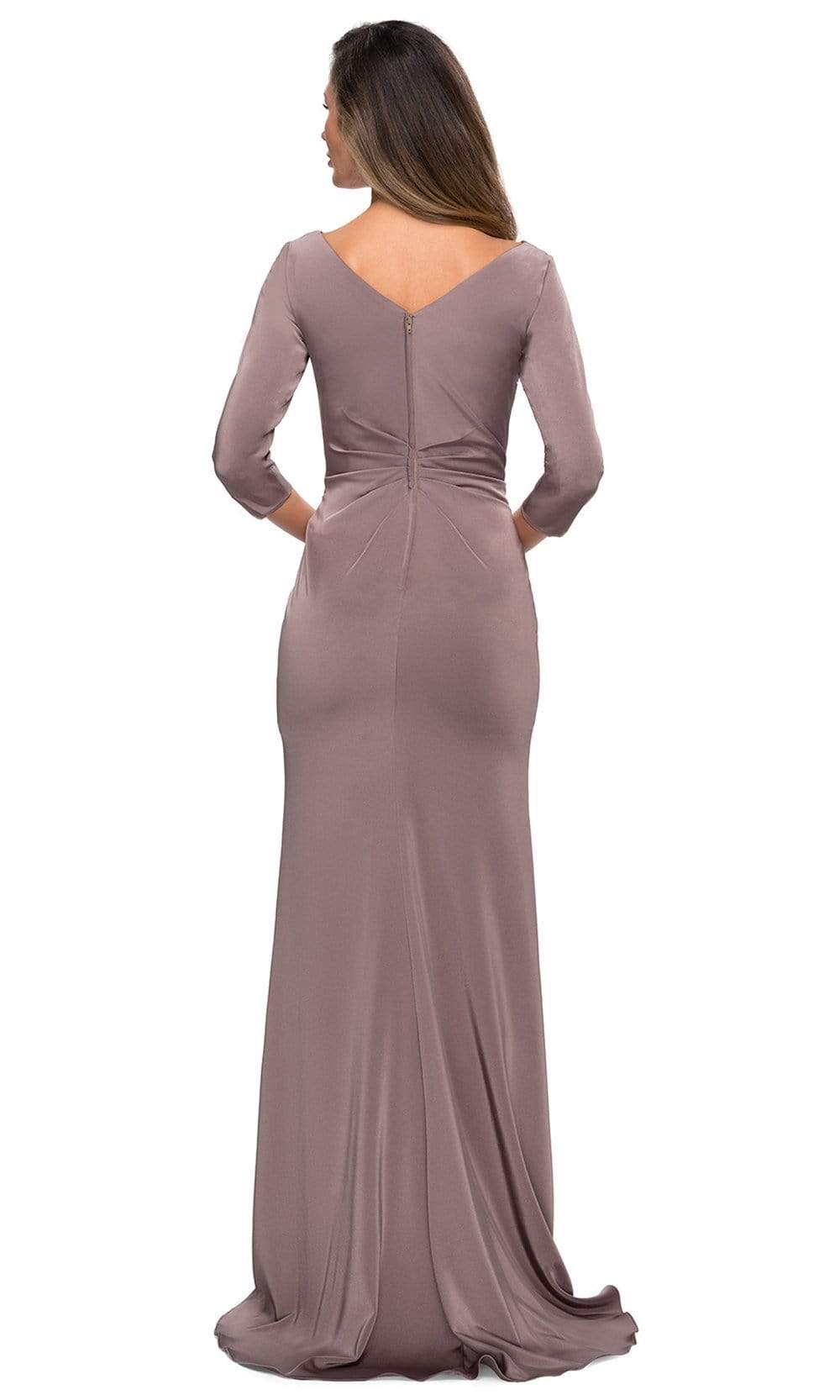 Quarter Sleeve Draped High Slit Dress 28197SC