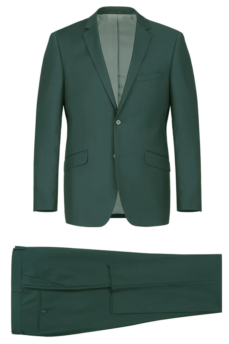 Mens Basic Two Button Classic Fit Suit with Optional Vest in Hunter Green