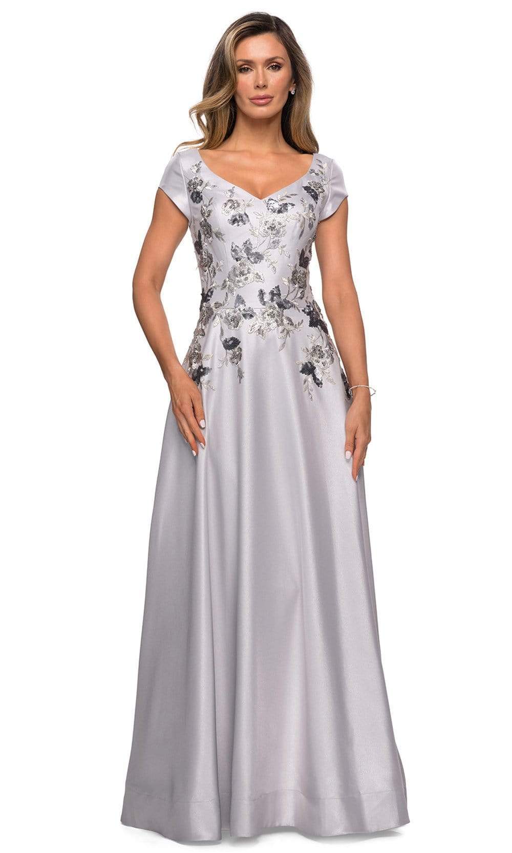28105 Floral Embellished V Neck Evening Gown