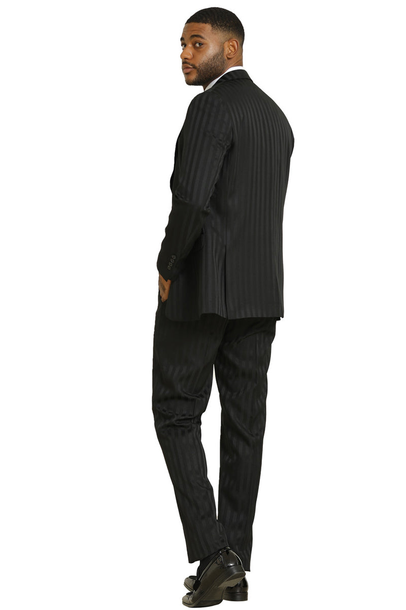 Men’s Stacy Adams Modern Fit Vested Suit in Black Tonal Shadow Pinstripe