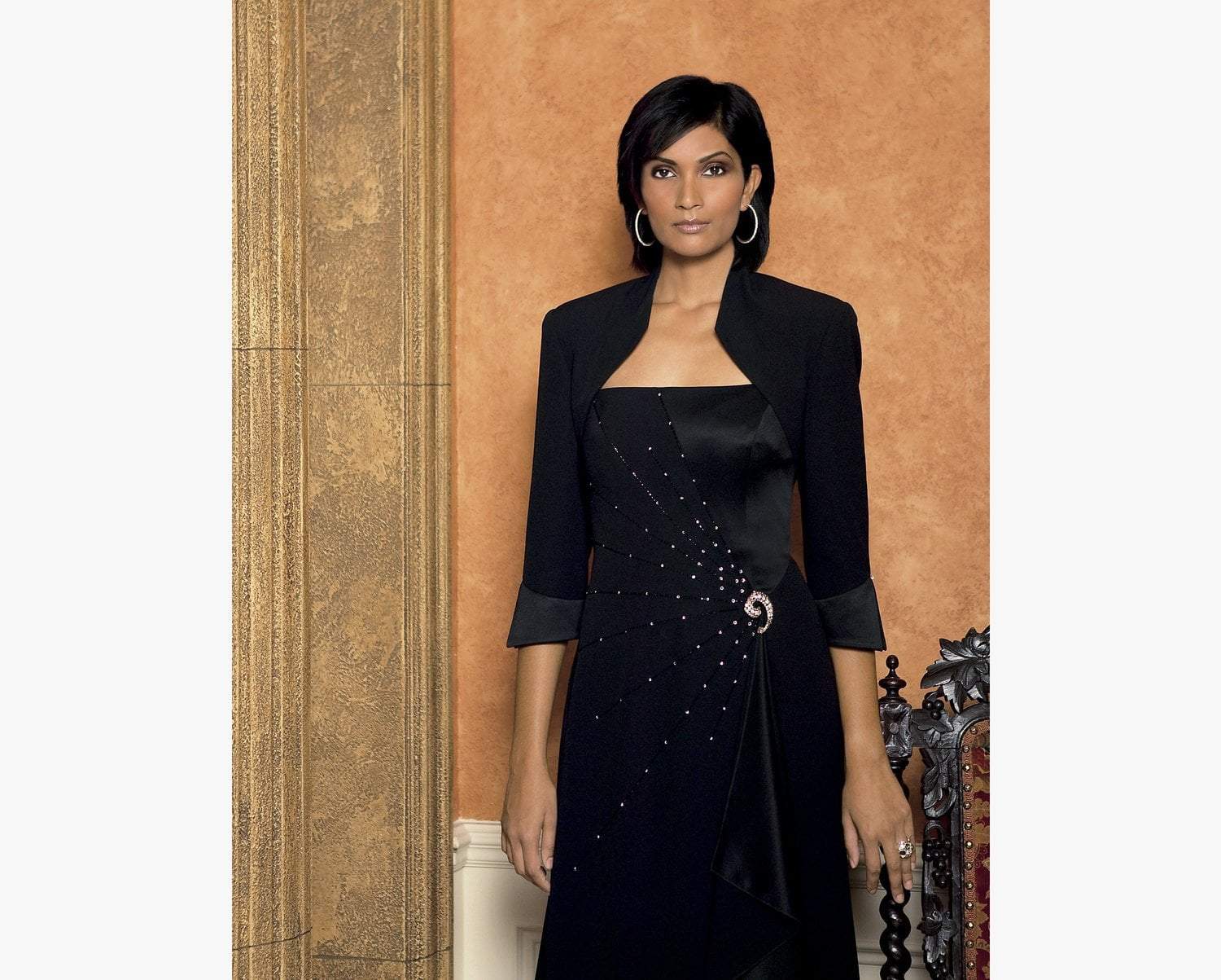2006 Brooch Accent Sleeveless Long Gown with Bolero