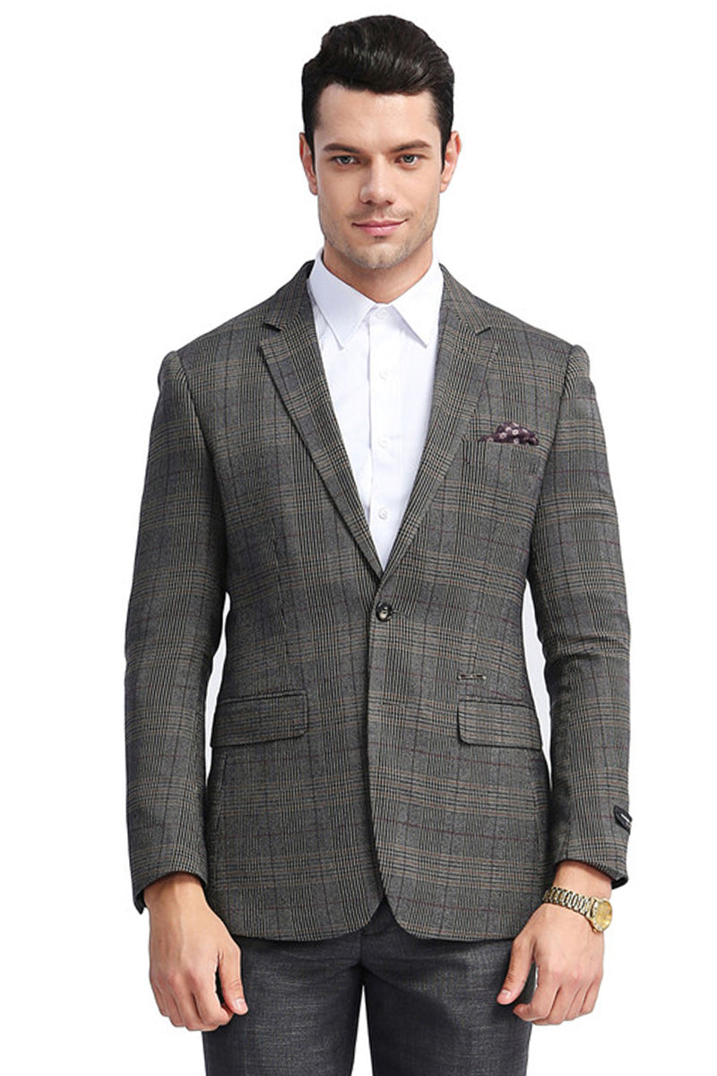 Men’s Slim Fit Two Button Glen Plaid Sport Coat in Charcoal Grey
