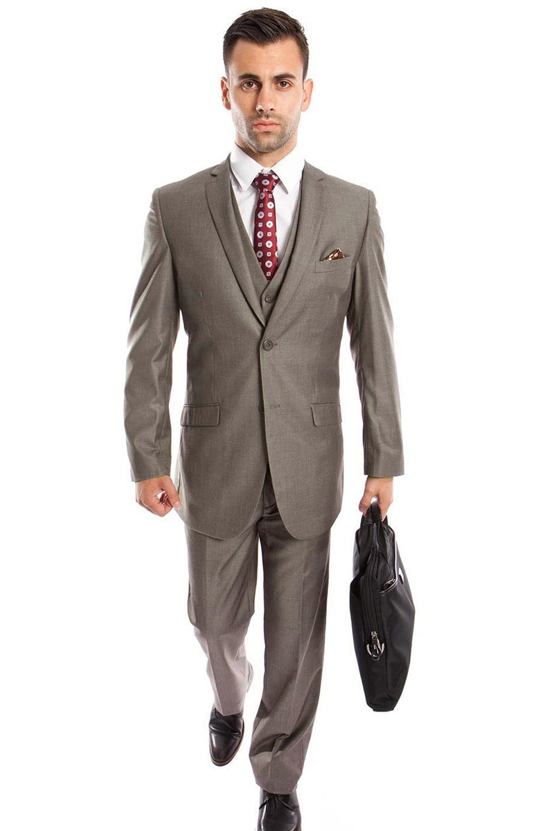 Men’s Two Button Slim Fit Basic Vested Wedding Suit in Medium Grey