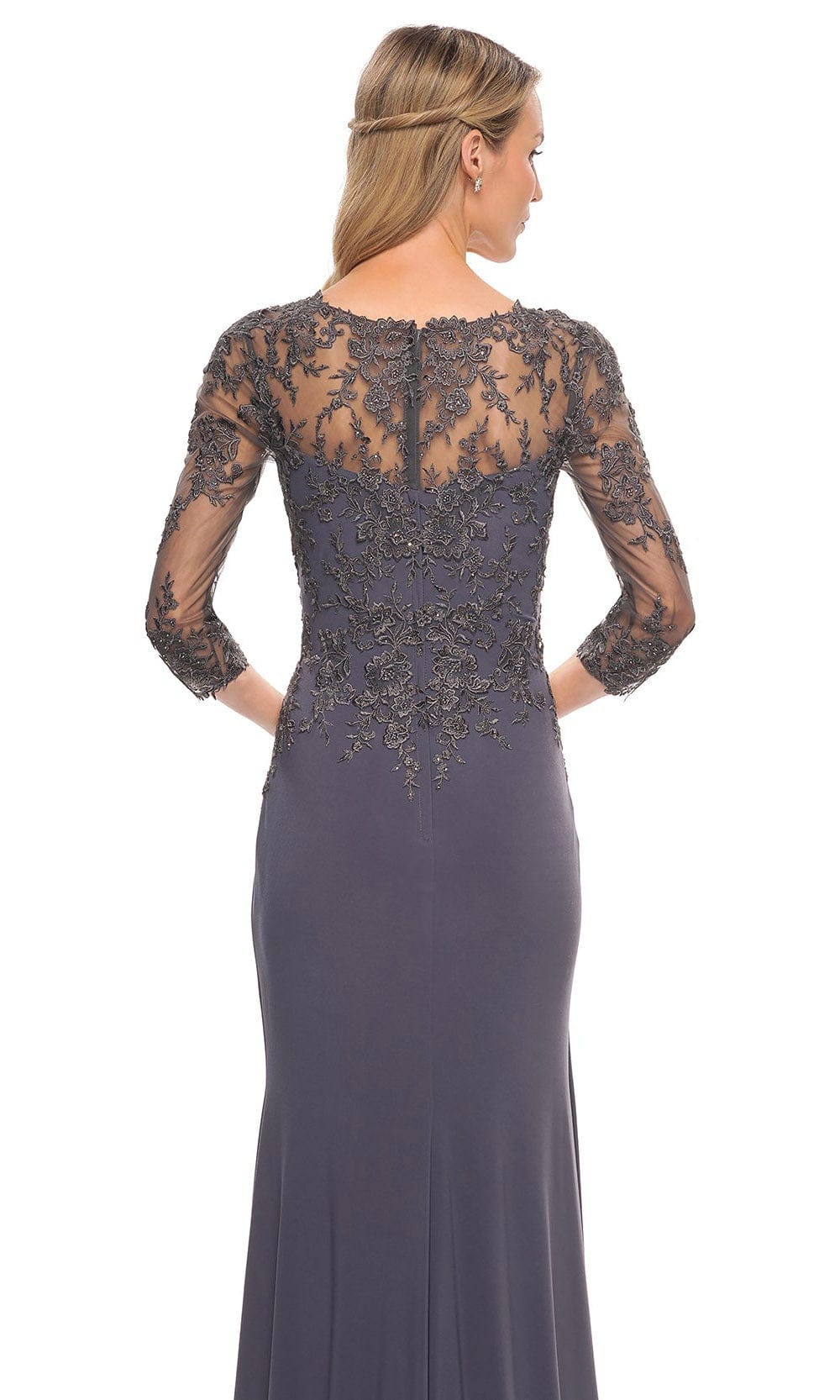 Lace Covered Sleeves Net Jersey Gown