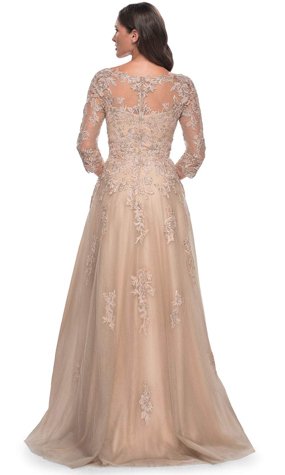 Quarter Sleeve Bateau Neck Evening Gown