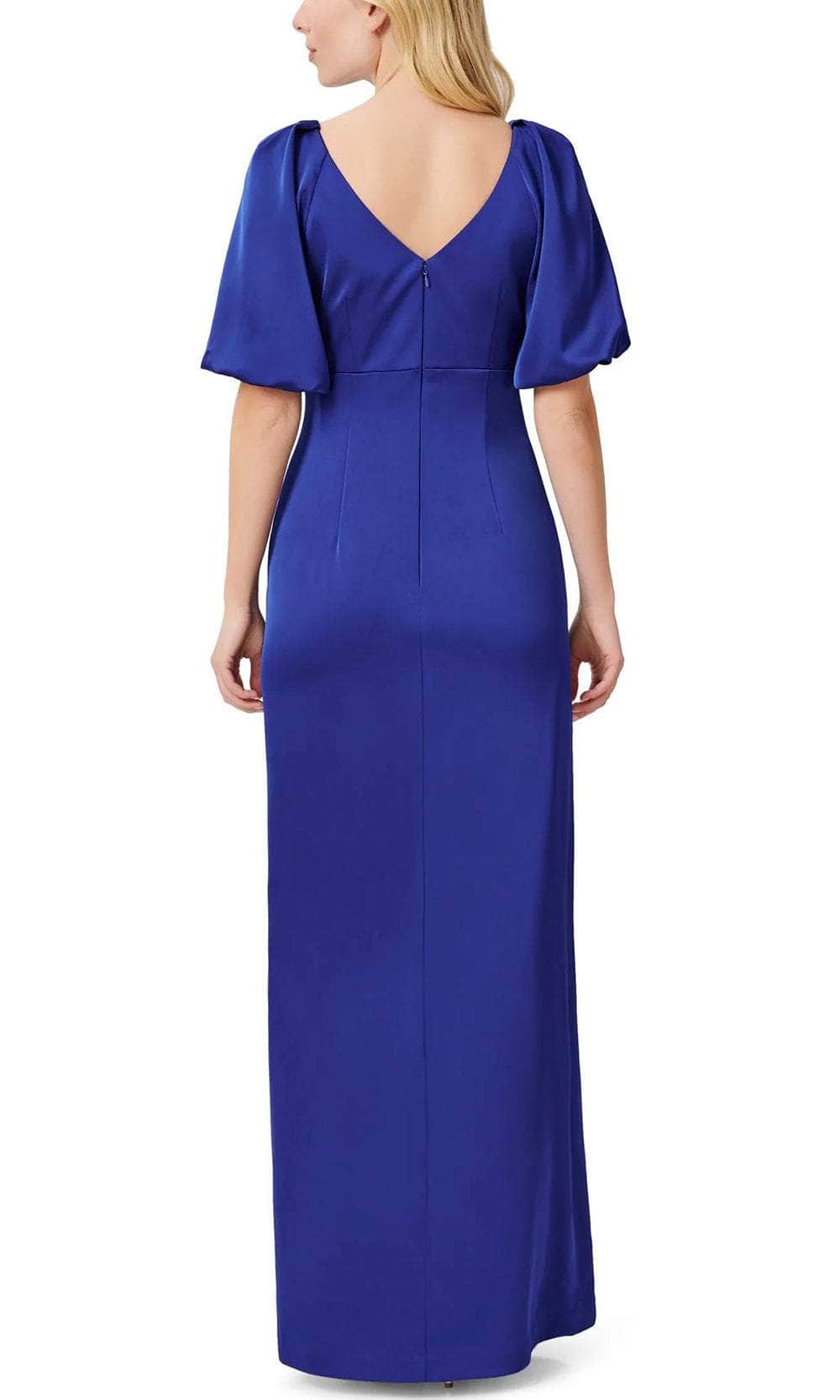 Puffed Sleeve Satin Evening Gown