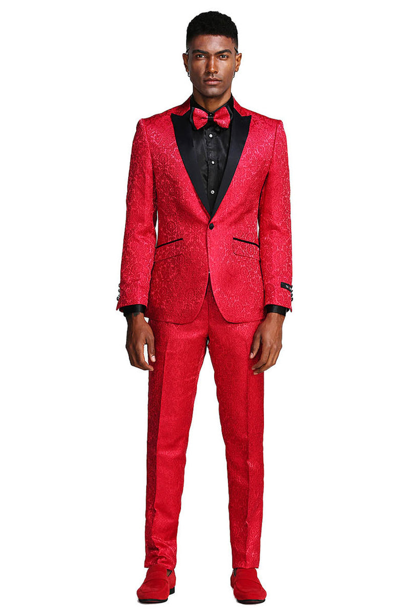 Men’s One Button Slim Fit Paisley Wedding & Prom Tuxedo in Red